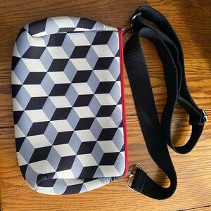 Ah-Dorned Neoprene Crossbody Bag .. Black & White Geometric Pattern .. AHDORNED